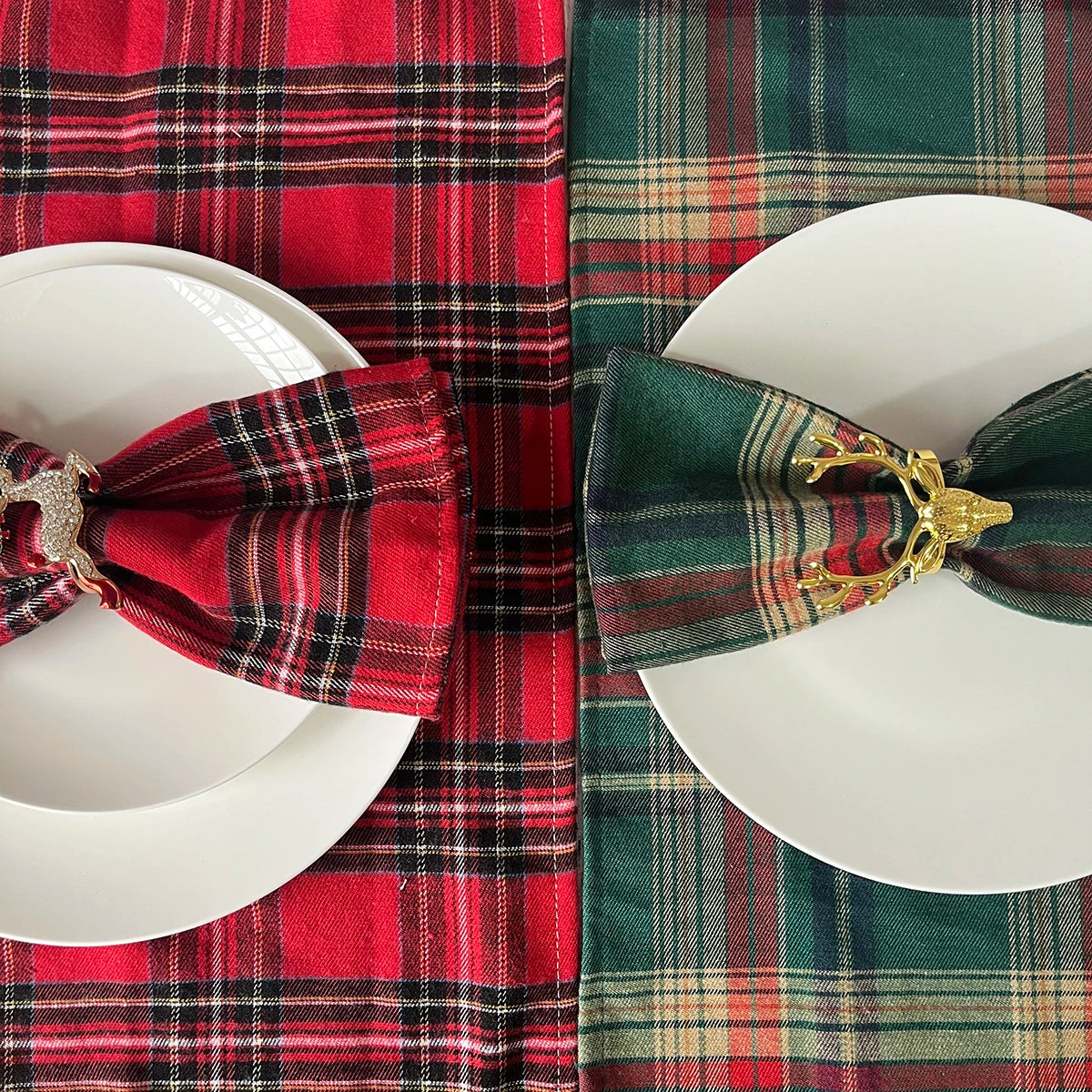 12 pçs natal vermelho verde pano guardanapos escocês tartan xadrez placemats ano novo natal decorativo festivo festa em casa decoração de mesa