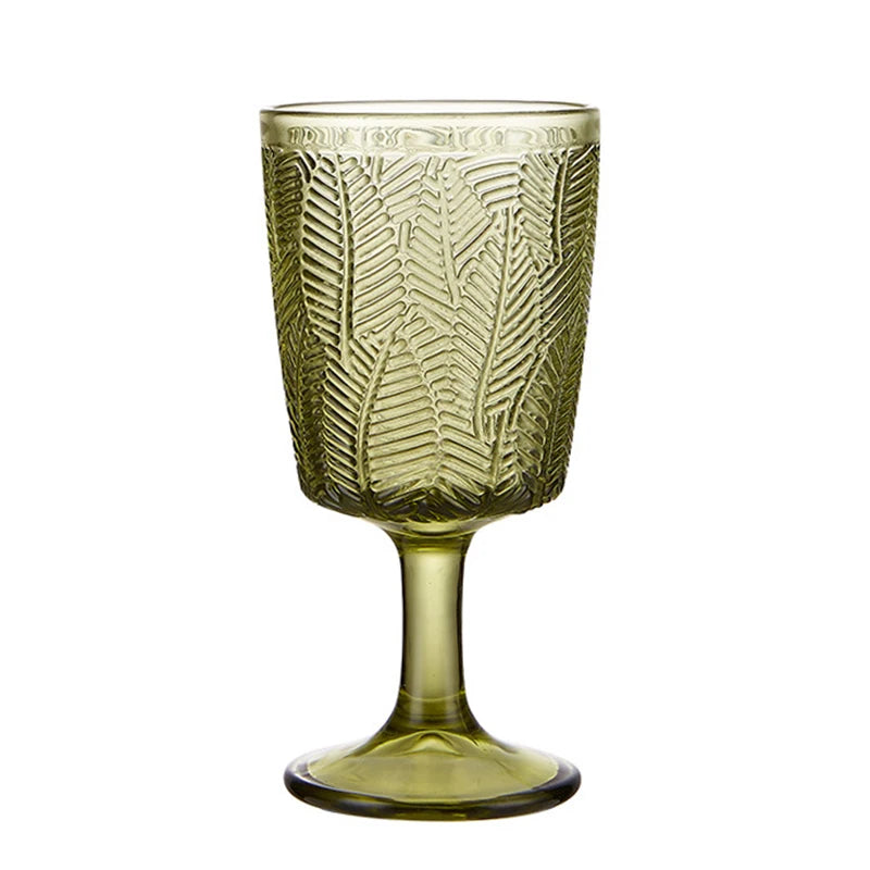 Vintage Leaf Pattern Em Relevo Cálice De Vidro, Copos De Vinho, Copo De Vidro Stemmed, Festa De Casamento, Verde, 300ml