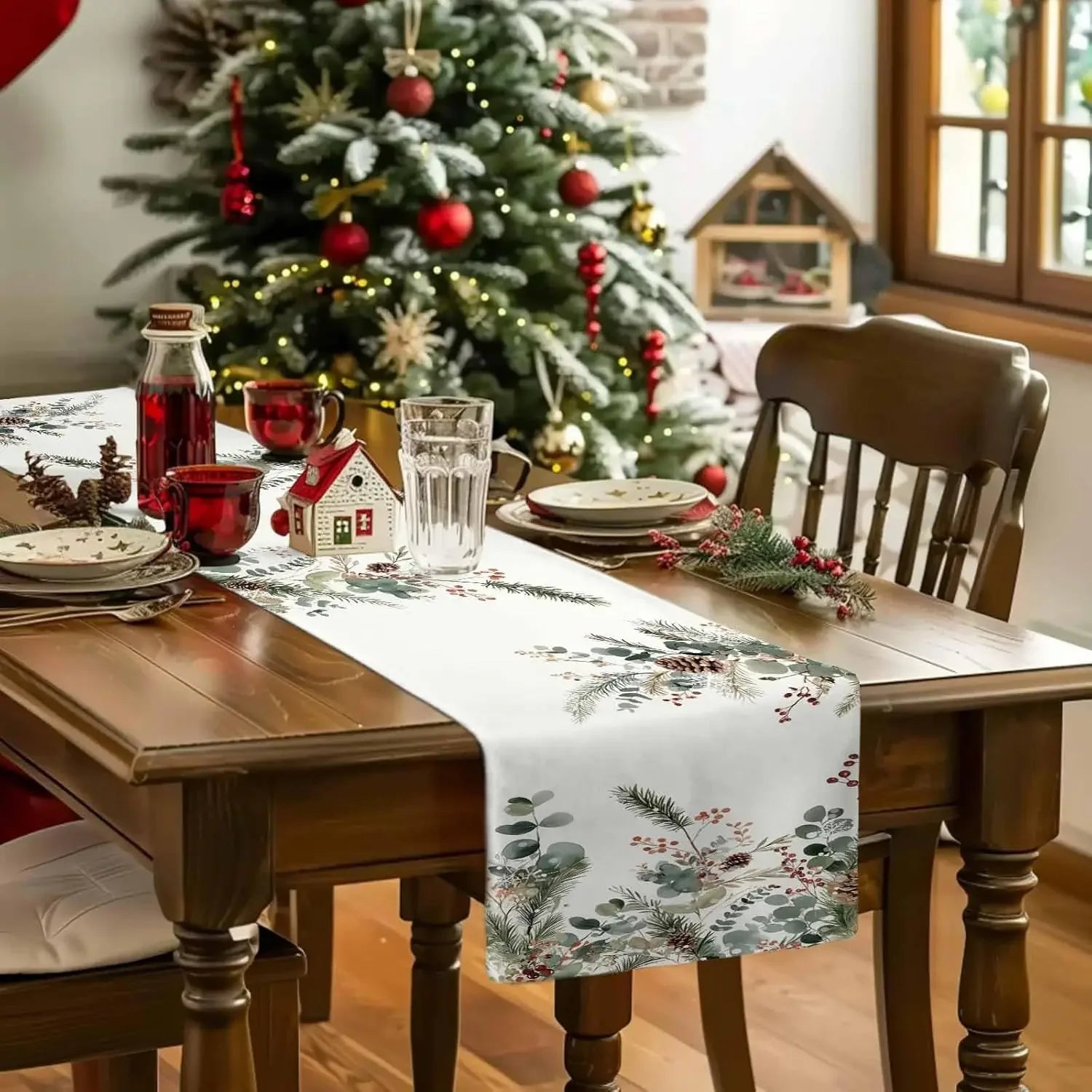 Natal botânico pinha eucalipto folhas corredores de mesa de linho decoração da sala de jantar corredores de mesa reutilizáveis decorações de natal
