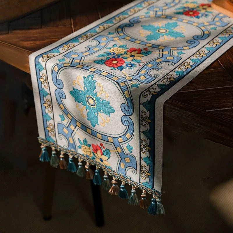 Corredor de mesa de linho elegante de designer, corredores de mesa coloridos com padrão de flores silvestres para mesas de jantar, decoração