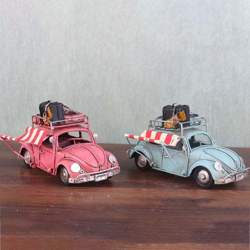 Clássico ferro forjado carro retro besouro ônibus modelo em miniatura acessórios de decoração para casa artesanato artesanal estante decoração ornamentos