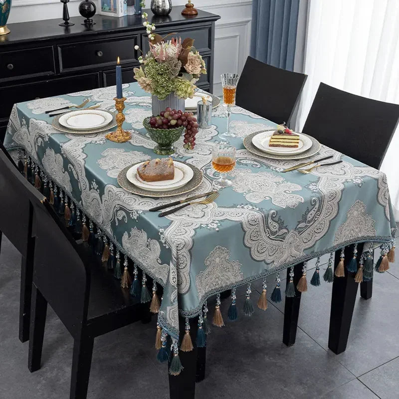 EIFLOY-Dining Tablecloth Rectangular, Jacquard Table Cover, Square Coffee Table Cloths, for Party Kitchen, European Tassels
