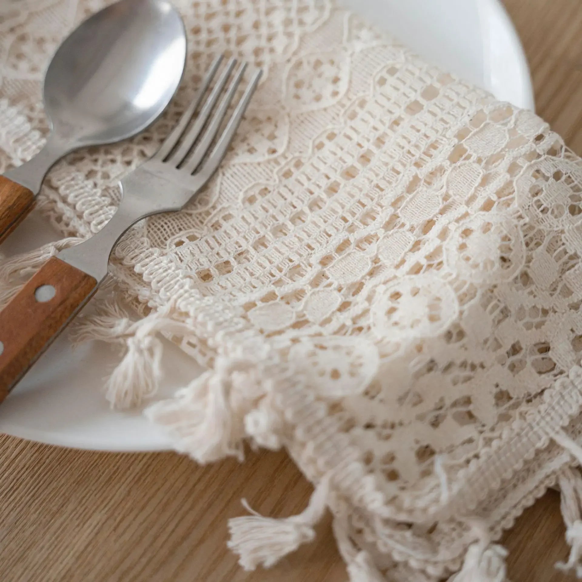 Toalha de mesa de algodão com borlas bege, fio de crochê transparente, renda translúcida para festa de casamento, cozinha, mesa de jantar decorativa