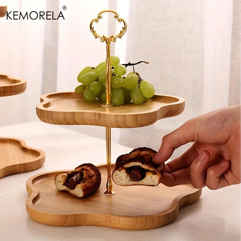 KEMORELA-Cesta De Frutas Secas, Estilo Flor, Prato De Madeira, Prato De Lanche, Doces, Sobremesa, Suporte De Bolo, Display, 3 Camadas, 2 Camadas