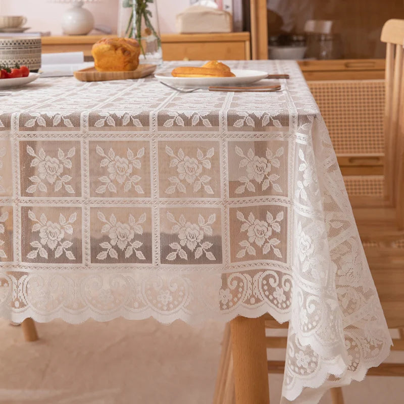 Toalha de mesa de renda bordada antiga - Toalha de mesa quadrada de poliéster com processo de corte de flor elegante de cor sólida para festa de casamento, ação de graças e decoração de casa - Tecelagem à máquina, tecelagem durável, 100% poliéster