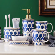 Conjunto de cinco peças de cerâmica para lavagem de banheiro, copo de enxaguatório bucal, acessórios de banheiro, dispensador de sabão, copo