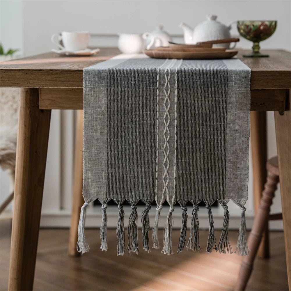 Corredor de mesa verde nórdico jacquard geométrico bandeira de mesa franja chá país toalha de mesa corredores para mesa de jantar capa decoração