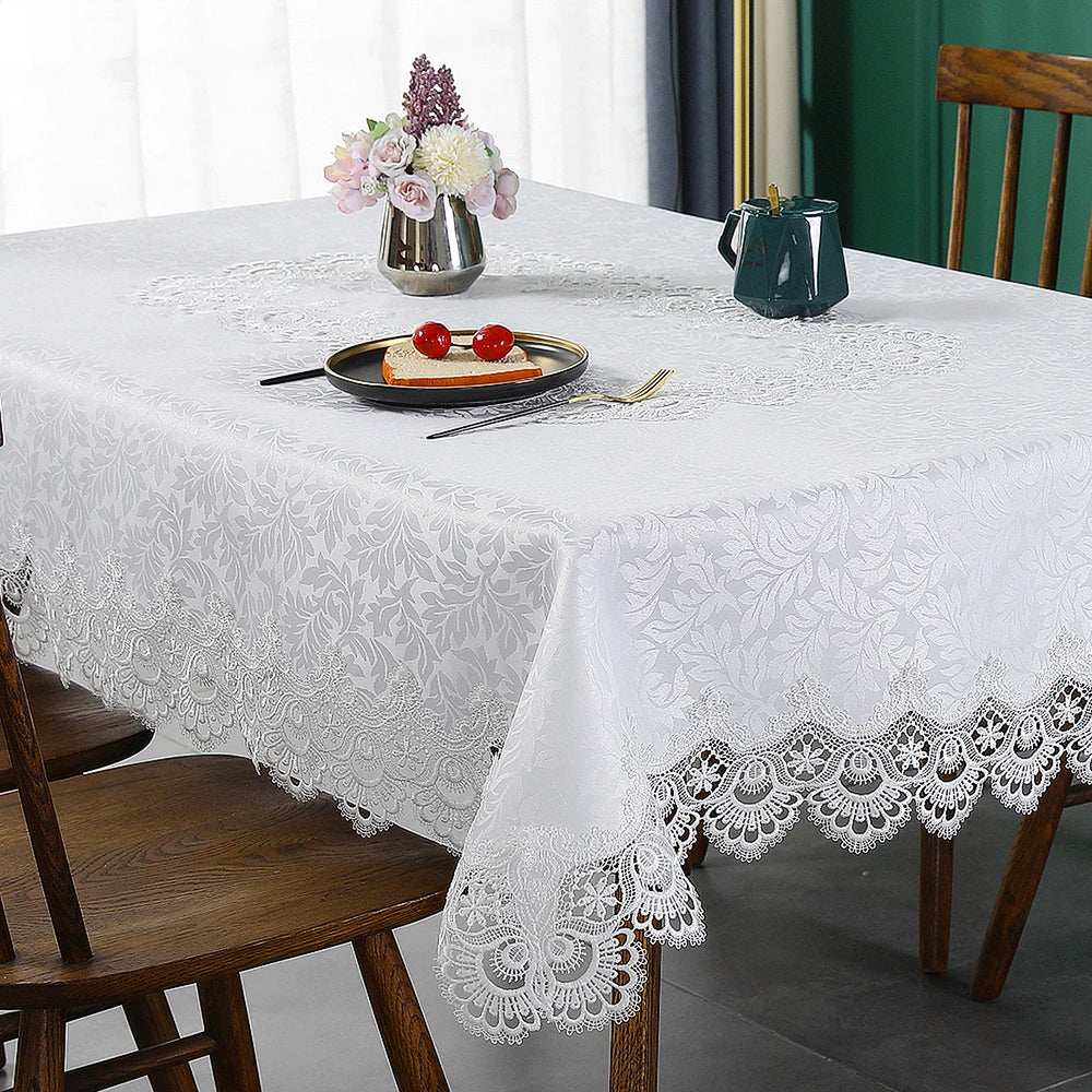 Toalha de mesa bordada de renda batilo, branca, floral, retangular, à prova d'água, para mesa de jantar, festa de casamento, casa