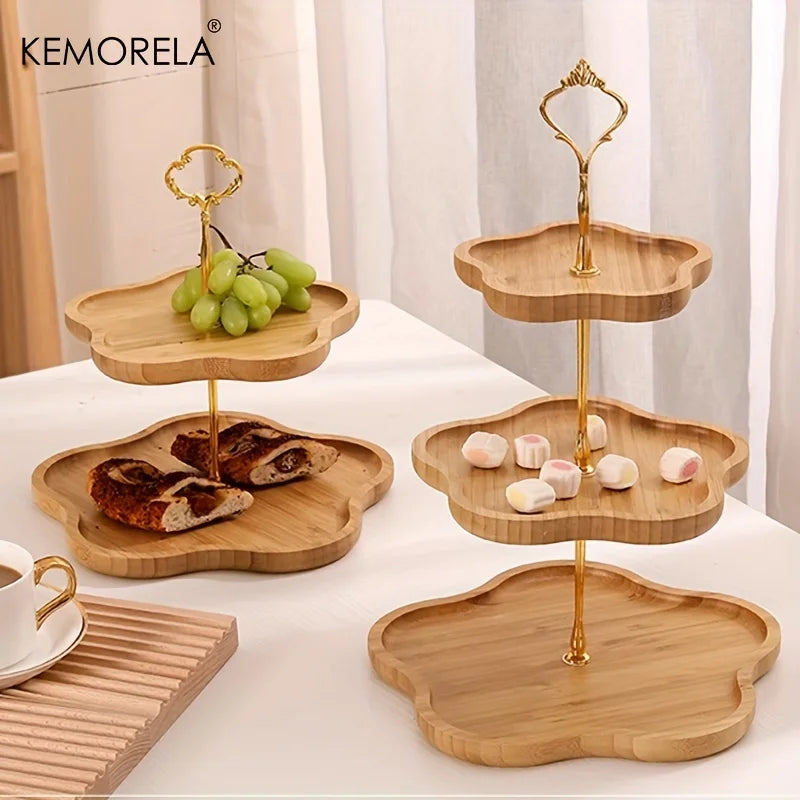 KEMORELA-Cesta De Frutas Secas, Estilo Flor, Prato De Madeira, Prato De Lanche, Doces, Sobremesa, Suporte De Bolo, Display, 3 Camadas, 2 Camadas