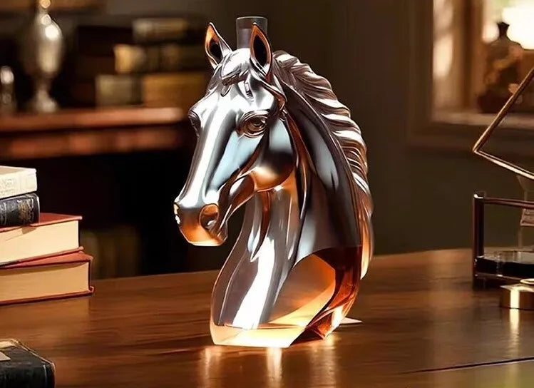 Garrafa de vinho da estátua da cabeça de cavalo, decoração do decantador para a barra casa garrafa de uísque 3d gravado copos de uísque tema estátua 350ml