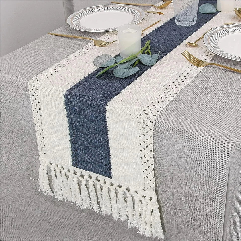 Passarela de Mesa Boho Outono com Borlas em Algodão - Casa Ornato