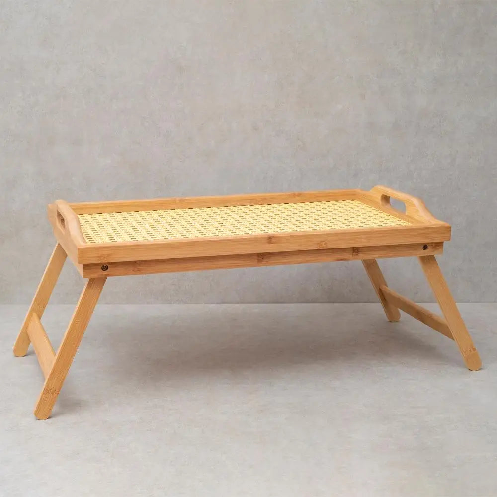 Bandeja com pés dobráveis de bambu palhinha 50cm - oikos