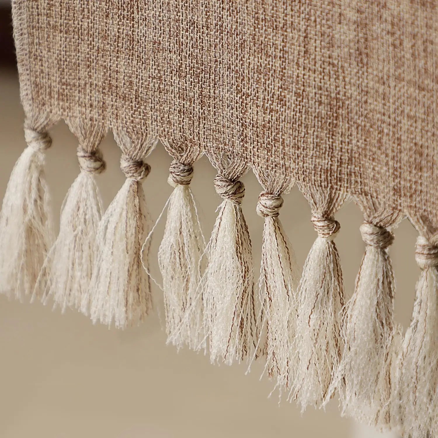 Corredor De Mesa Rústica Com Borlas, Corredor De Mesa Cáqui, Estilo Boho, Feito À Mão, Jantar Em Casa, Mesa De Café, Cozinha