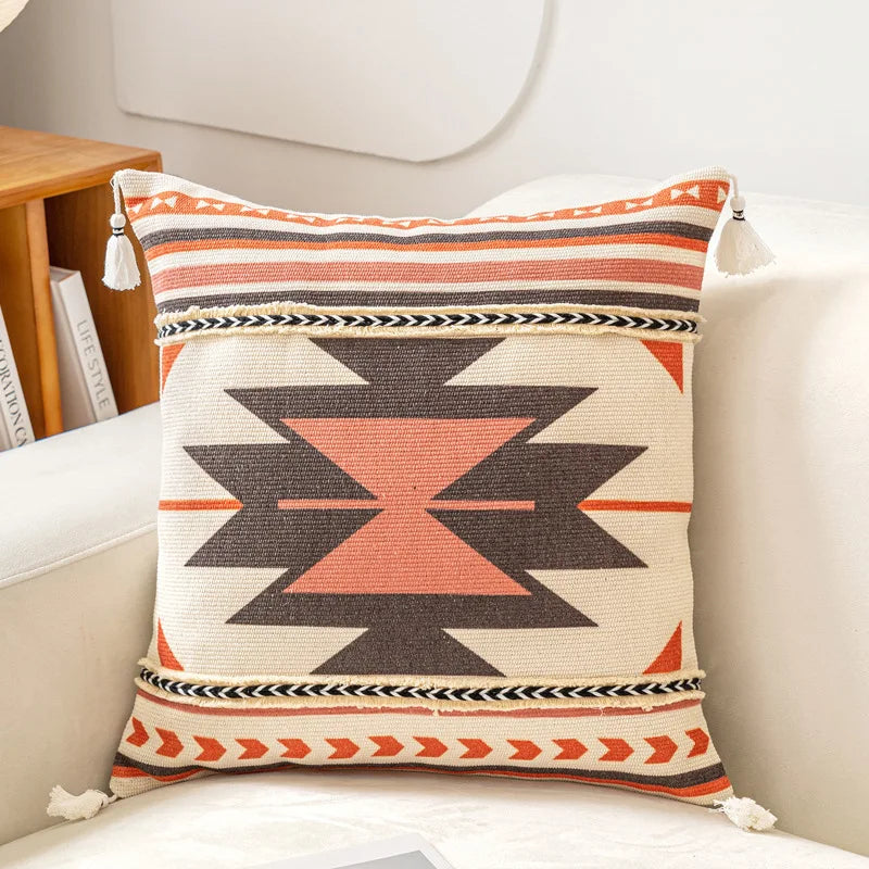 Algodão de estilo nórdico e linho capa de almofada com borla, para sala de estar, sofá, hotel, decoração, 1pc