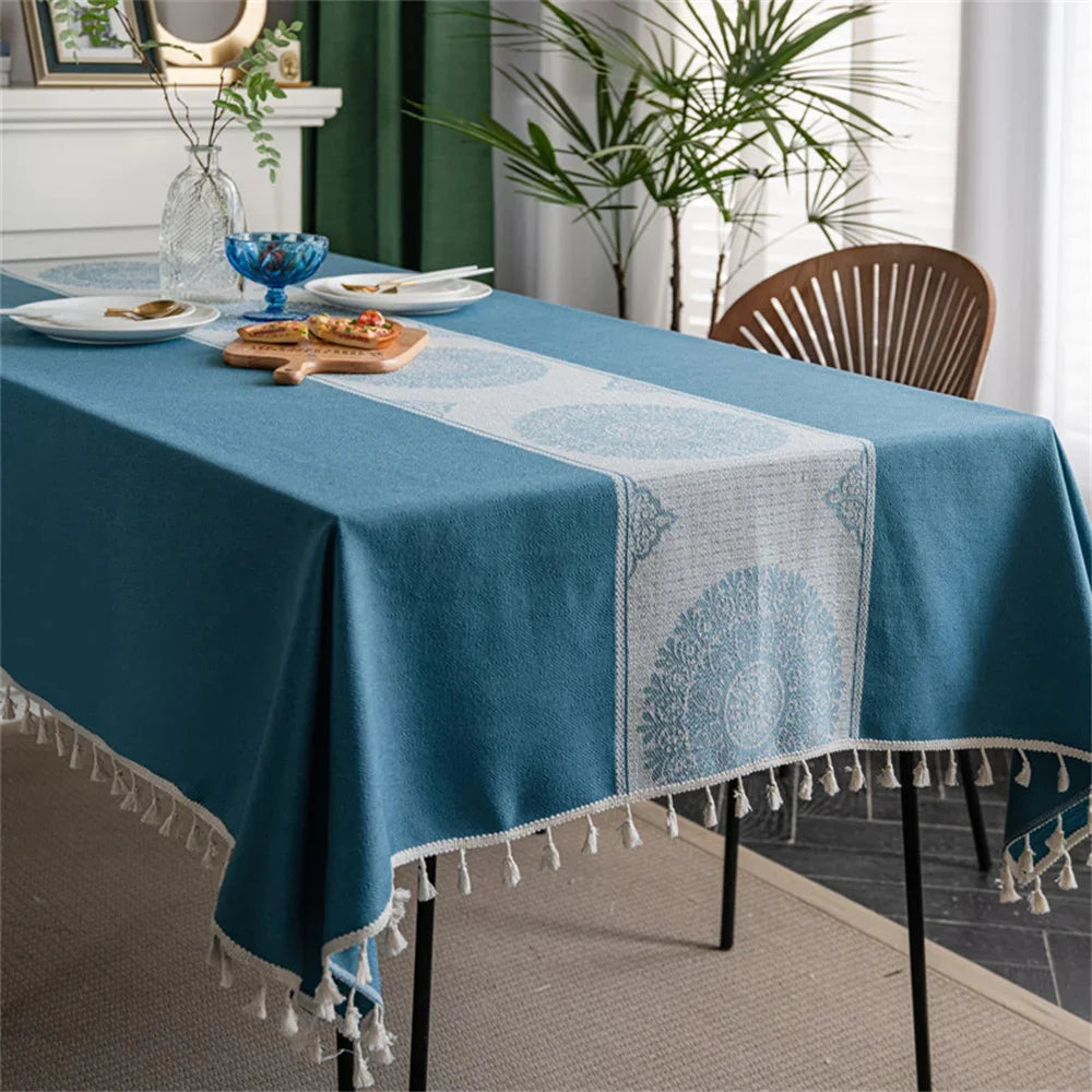 Toalha De Mesa Retangular Do Jacquard Do Algodão Do Poliéster, Girassol Azul, Toalha De Mesa De Café, Toalha De Cobertura De Poeira, Doméstico