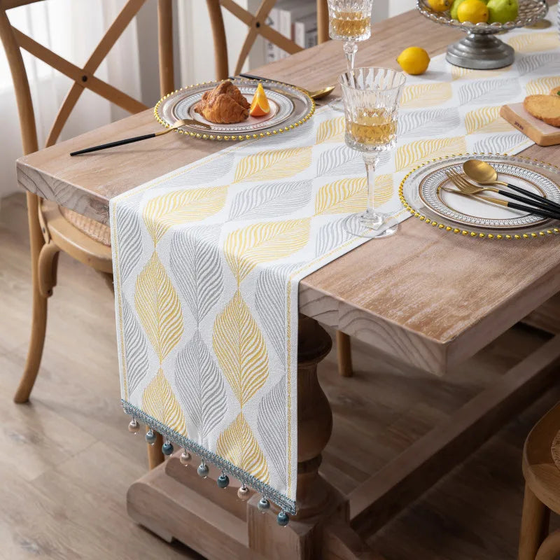 Nordic luxo jacquard corredor de mesa com borla poliéster capa de mesa corredor decoração para festival evento decoração para casa