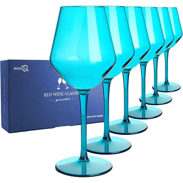 MICHLEY 2/4/6PCS Conjunto de copo de vinho de plástico Tritan colorido inquebrável, luxo reutilizável para festa ao ar livre, máquina de lavar louça, produtos vidreiros