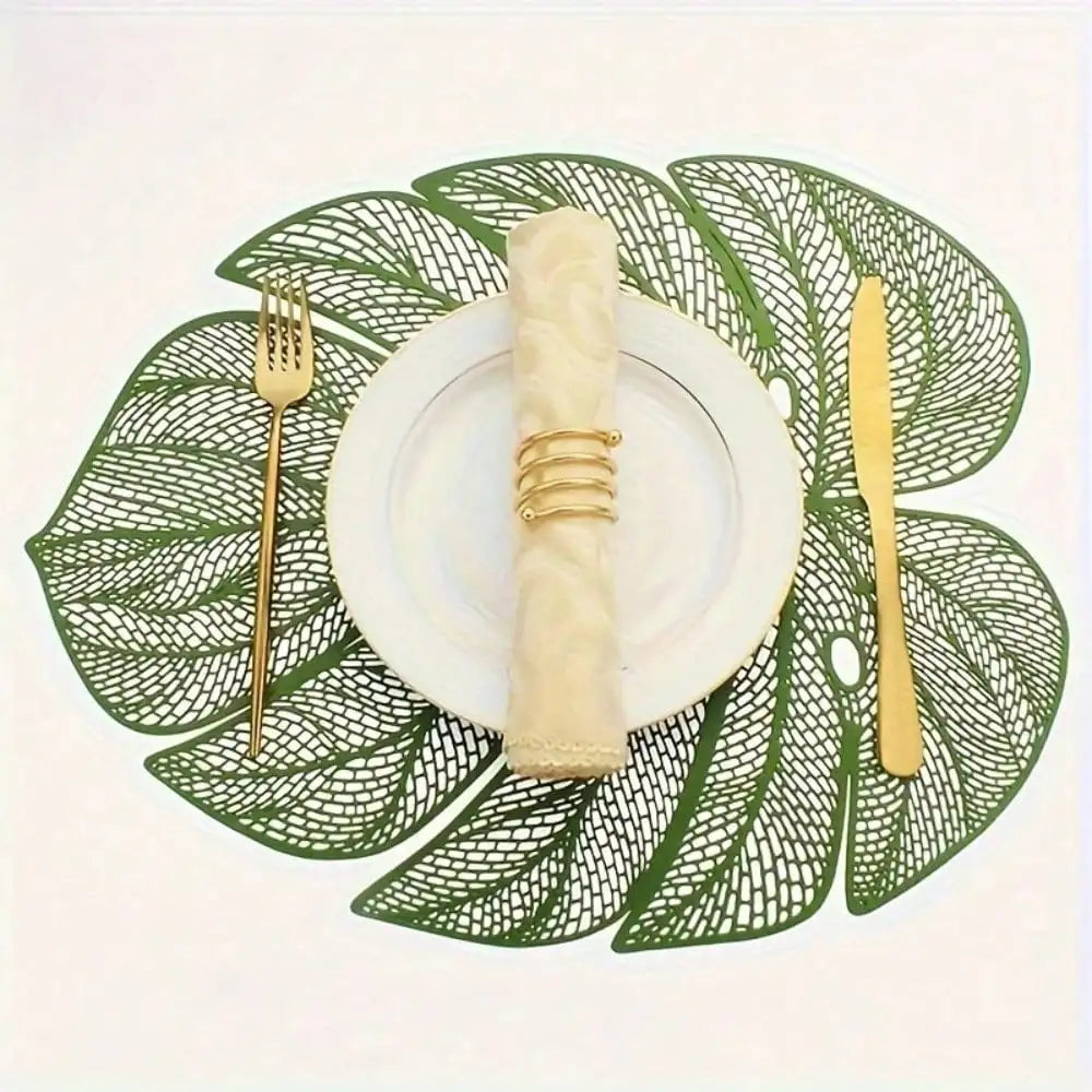 Placemats Folha Verde em Vinil para Decoração de Mesa - 4 Peças - Casa Ornato