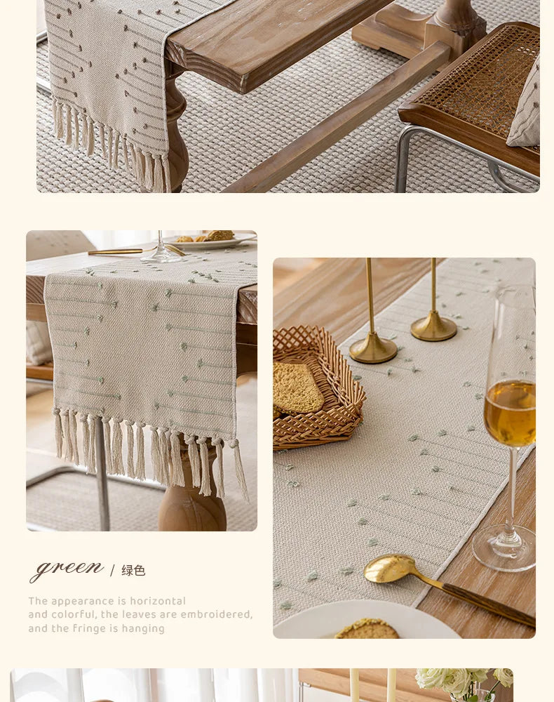 Corredor de Mesa Elegância Boho em Algodão Natural com Borlas - Casa Ornato