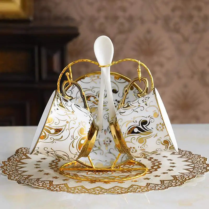 Conjunto de Chá em Cerâmica com Borda Dourada, Estilo Britânico, para Uso Doméstico, Design Criativo Europeu, Seguro para Lav...