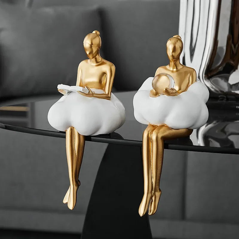Nuvem menina escultura arte abstrata figura estátua, decoração de mesa moderna, decoração do quarto de luxo, design estético estatueta artesanato