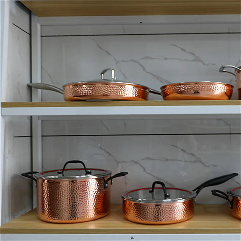 Conjunto de Panelas Marteladas em Cobre e Aço Inoxidável - Casa Ornato