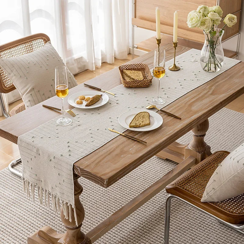 Corredor de mesa boho de algodão natural com borlas para decoração de mesa de jantar em casa, para decoração moderna de fazenda