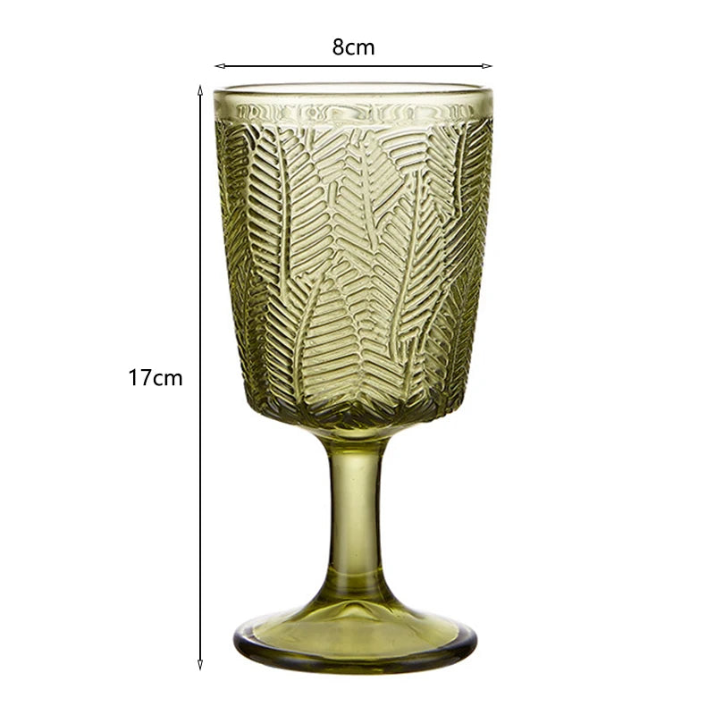 Vintage Leaf Pattern Em Relevo Cálice De Vidro, Copos De Vinho, Copo De Vidro Stemmed, Festa De Casamento, Verde, 300ml