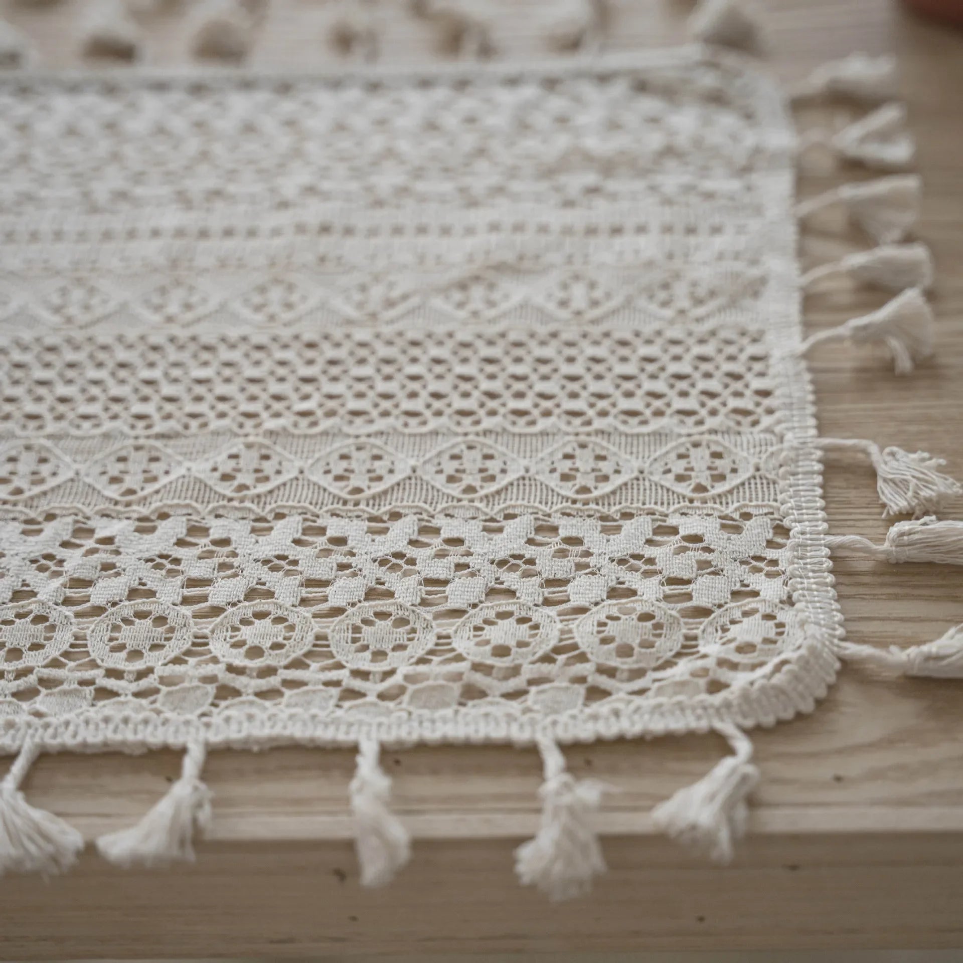 Toalha de mesa de algodão com borlas bege, fio de crochê transparente, renda translúcida para festa de casamento, cozinha, mesa de jantar decorativa