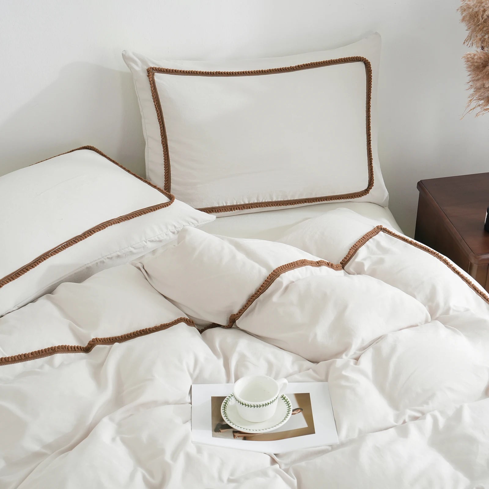 3 pçs branco e cáqui conjunto de capa edredão bola consolador capa linha geométrica conjunto cama macio leve para baixo conjunto cama toda a temporada