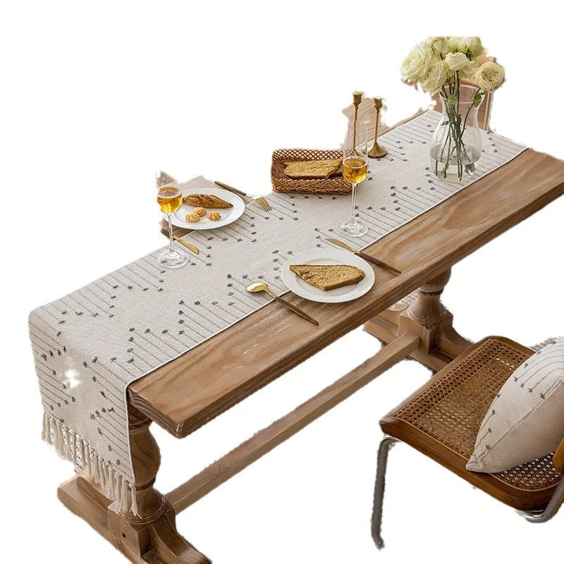 Corredor de Mesa Elegância Boho em Algodão Natural com Borlas - Casa Ornato