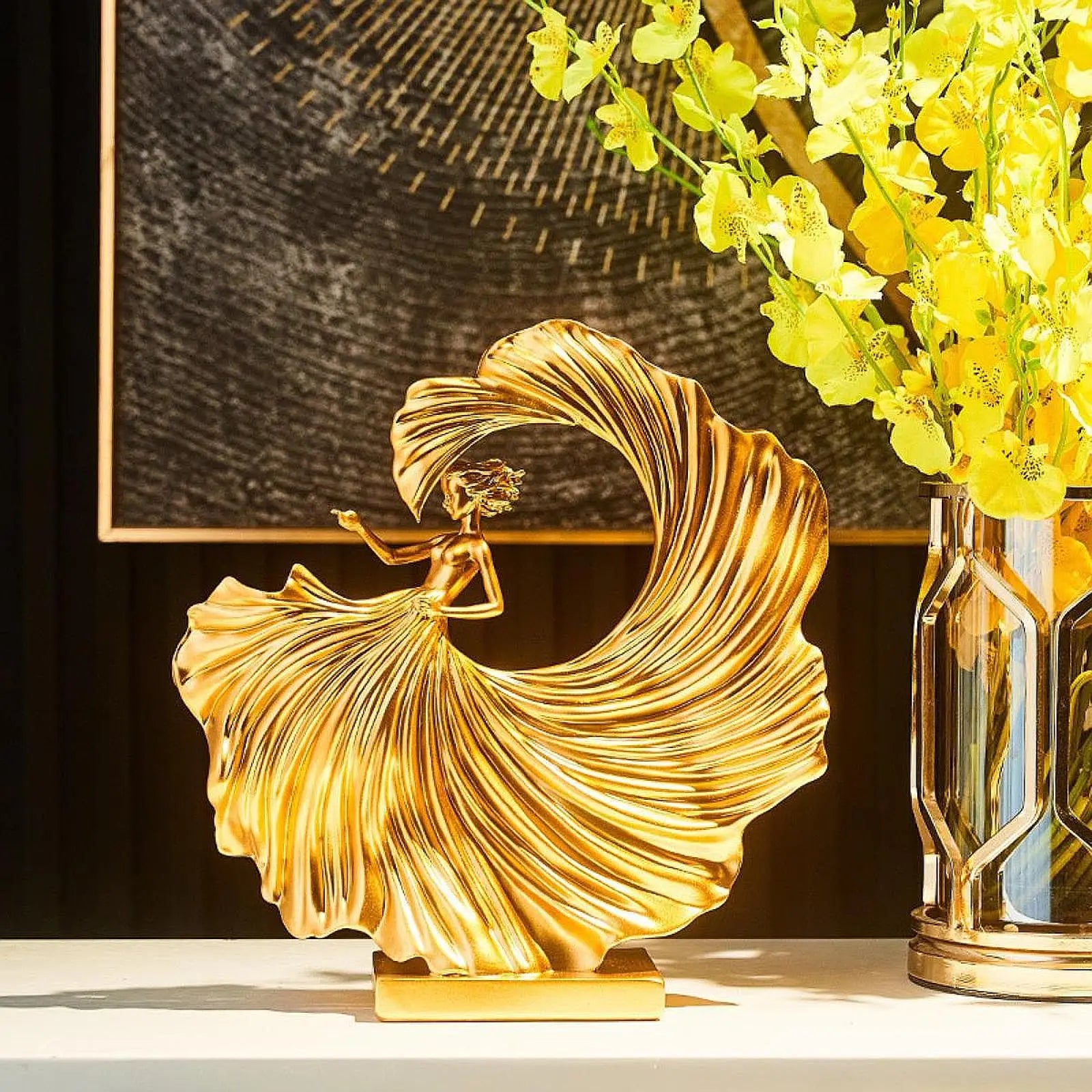 Estátua de dançarina moderna colecionável criativa estatueta de resina figura de menina dançante para entrada de lareira escritório sala de estar armário