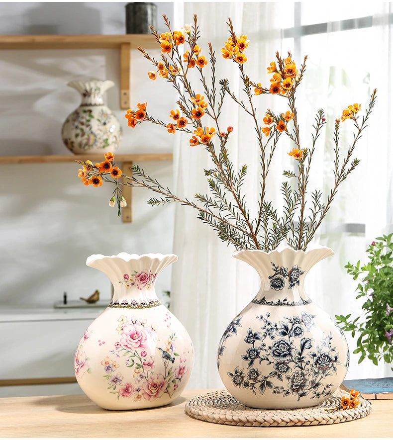 Vaso de Cerâmica Decorativo com Estampa Floral - Casa Ornato