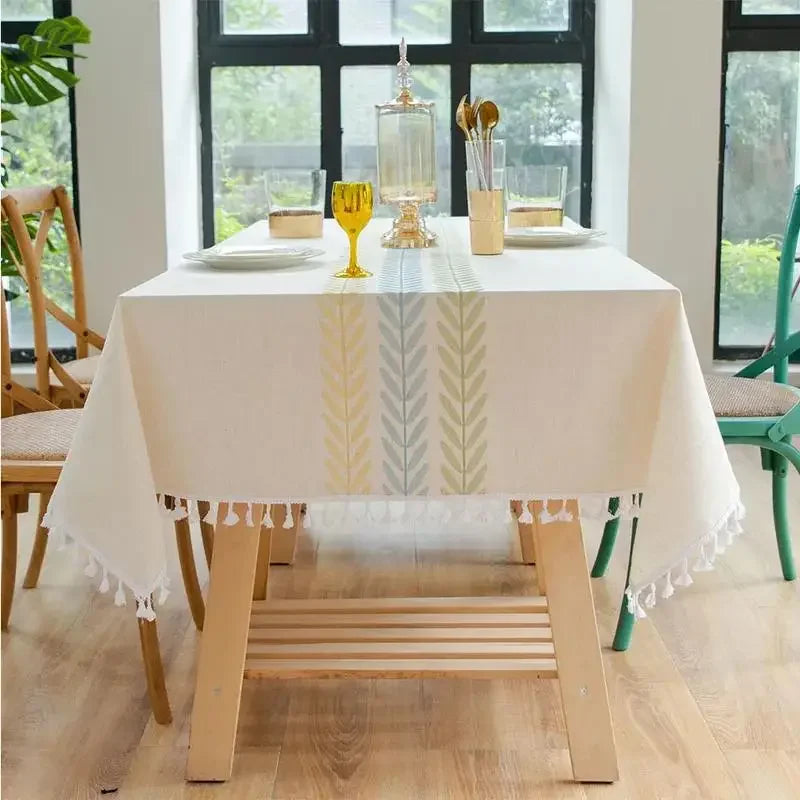 Toalhas de mesa bordadas de linho de algodão retângulo capa de mesa à prova de poeira, toalhas de mesa com padrão de flor bordada, decoração de festa