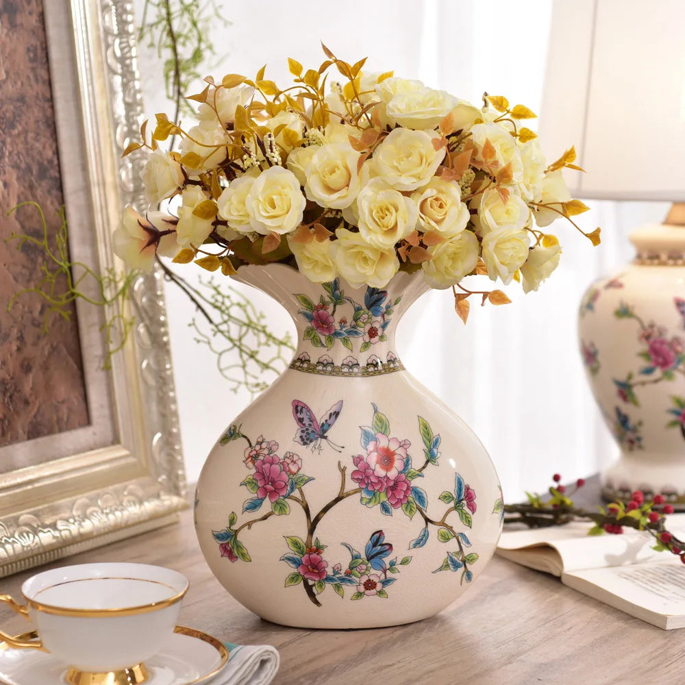 Vaso de Cerâmica Decorativo com Estampa Floral - Casa Ornato