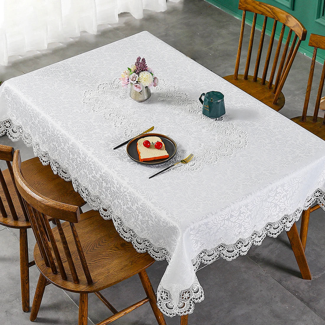 Toalha de mesa bordada de renda batilo, branca, floral, retangular, à prova d'água, para mesa de jantar, festa de casamento, casa