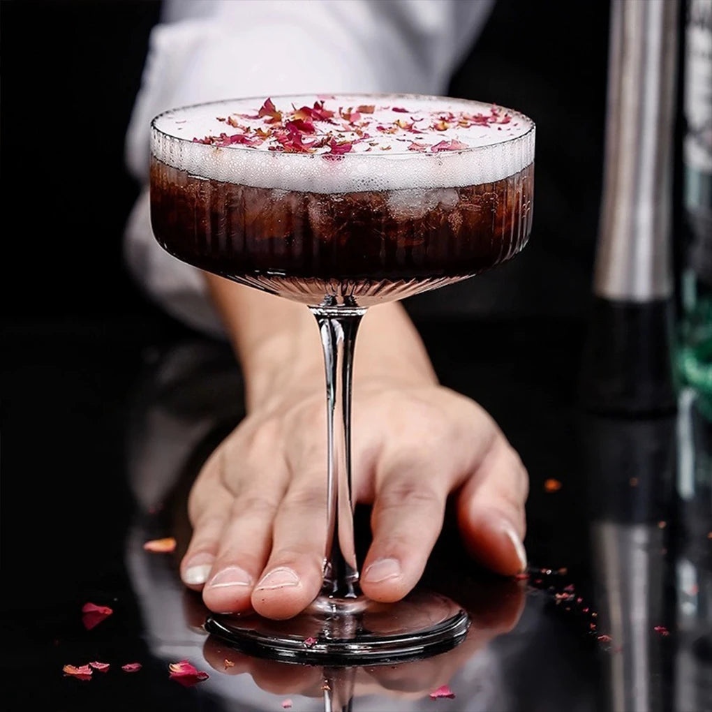 2 pçs vintage com nervuras cocktail vidro martini alta xícara plana transparente sorvete sobremesa margarita vidro