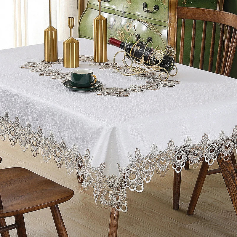 Toalha de mesa bordada de renda batilo, branca, floral, retangular, à prova d'água, para mesa de jantar, festa de casamento, casa