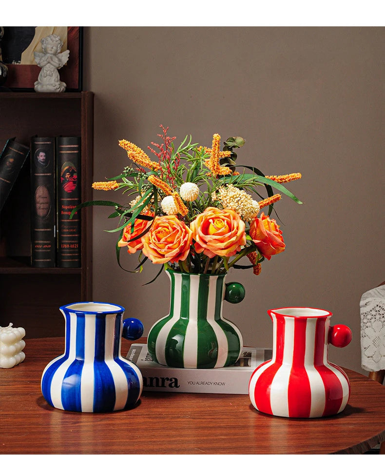 Listras coloridas criativo vaso de cerâmica vasos de plantas decoração de mesa ornamentos arranjo de flores vaso floral decoração estética do quarto