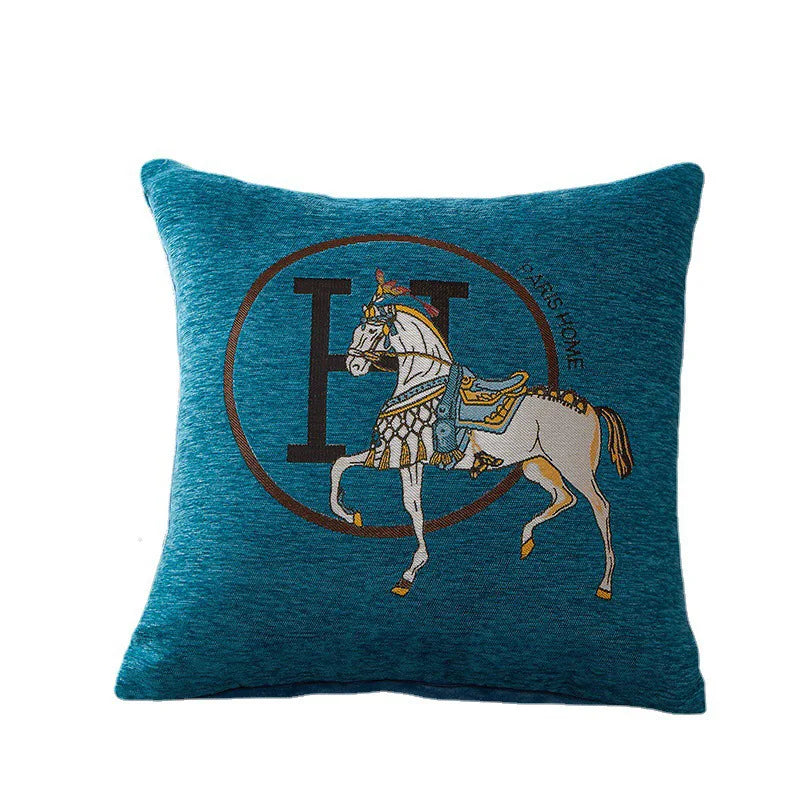 Chenille 45x45cm lance travesseiro capas de almofada pacote de 1 peça-luxo cavalo bordado estilo moderno sofá capas de almofada