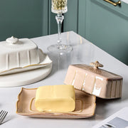 Esmalte retrô nostálgico com tampa, bandeja para lanche, utensílios de cozinha para casa, caixa de manteiga, caixa de armazenamento de queijo, prato de queijo