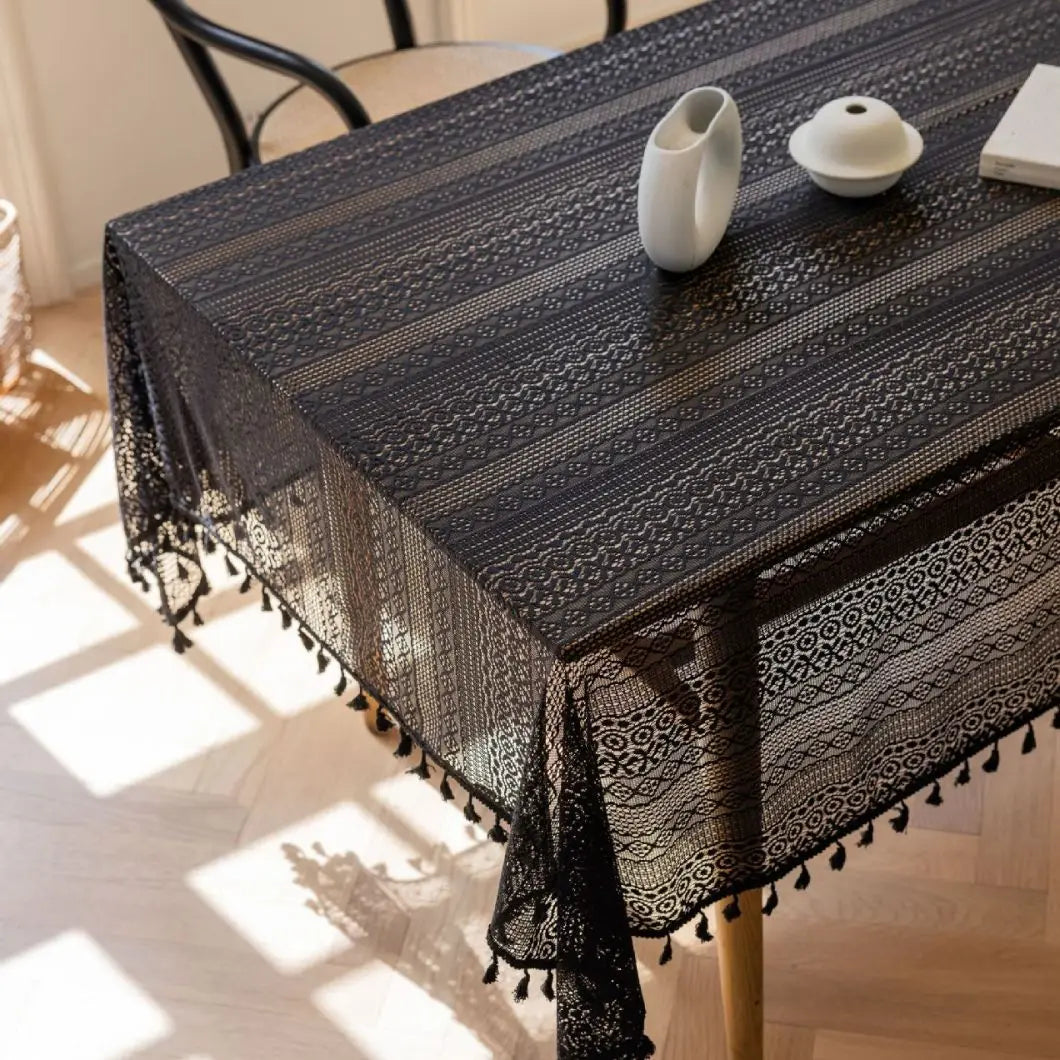 Toalha de mesa retangular de renda branca, toalha de mesa vintage com sobreposição de renda para mesa de jantar, decoração de festa de chá e casamento