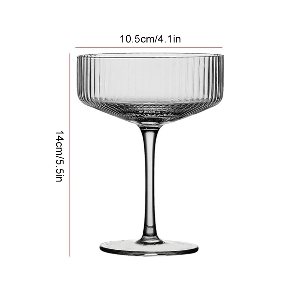 2 pçs vintage com nervuras cocktail vidro martini alta xícara plana transparente sorvete sobremesa margarita vidro