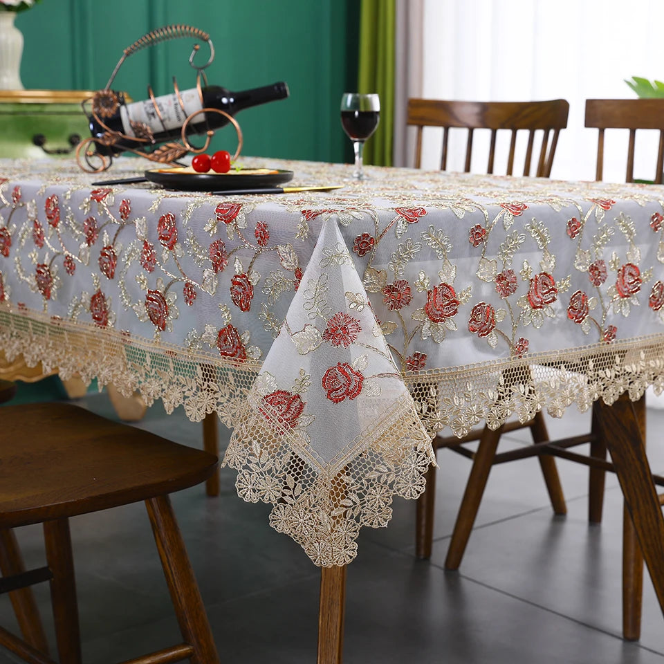 Battilo-Toalha De Mesa De Renda Bordada Retangular, Cobertura De Mesa De Luxo, Toalhas De Mesa De Café, Mesas De Jantar, Casa, Decoração De Casamento