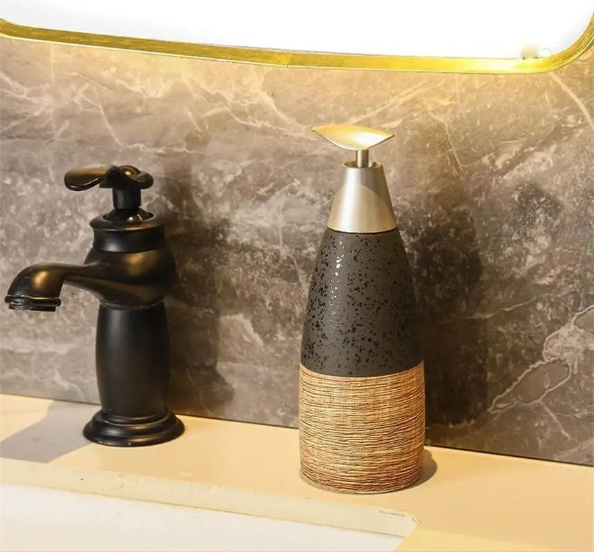 Garrafa cerâmica do distribuidor do sabão do banheiro do vintage, tipo da imprensa, recarregável, vazio, loção, champô, gel do chuveiro, 400ml