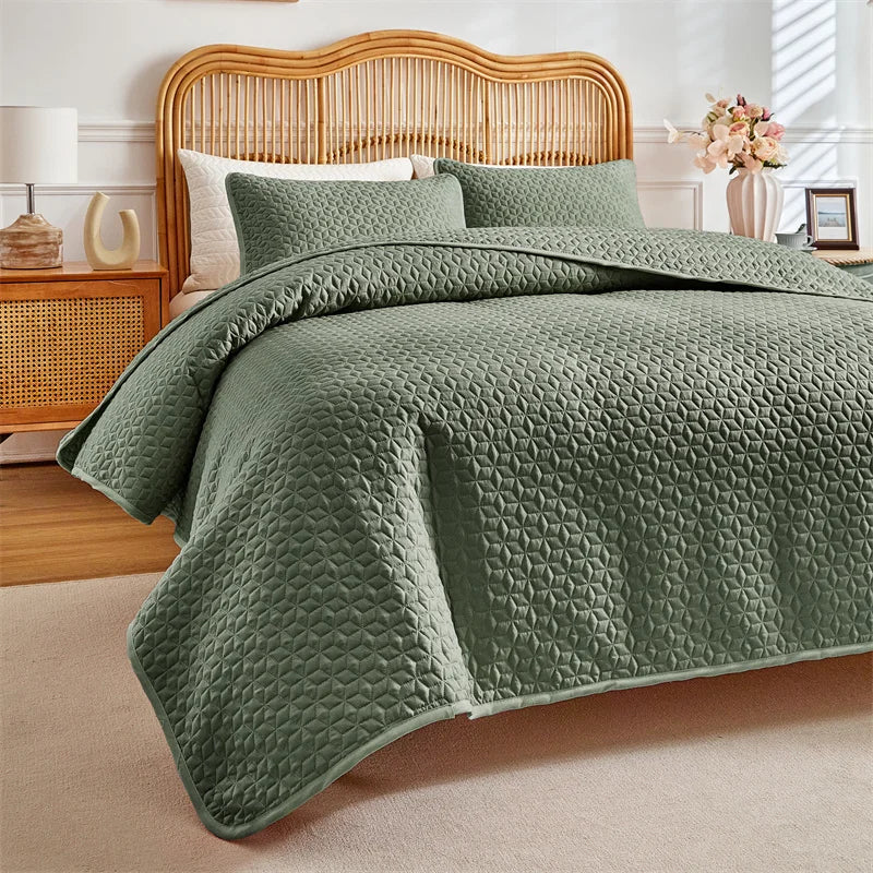 Conjunto de colcha de 3 peças de poliéster acolchoado branco puro com fronhas - colcha branca acolchoada ultra macia