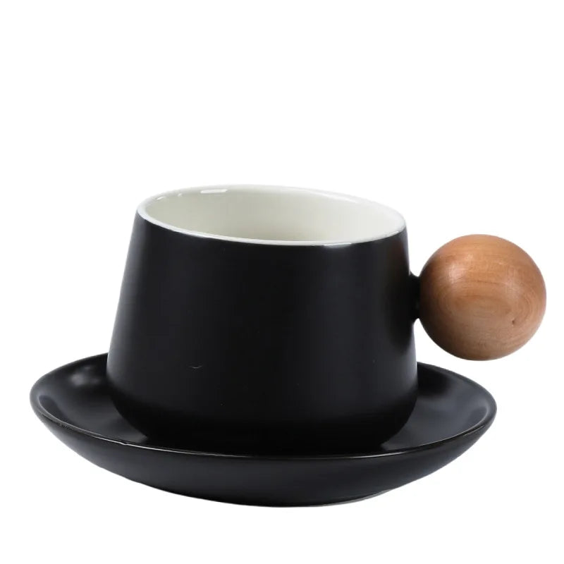 Conjunto de pires e xícara de café vintage, Presente cerâmico caro para casa, Teacup clássico cor sólida