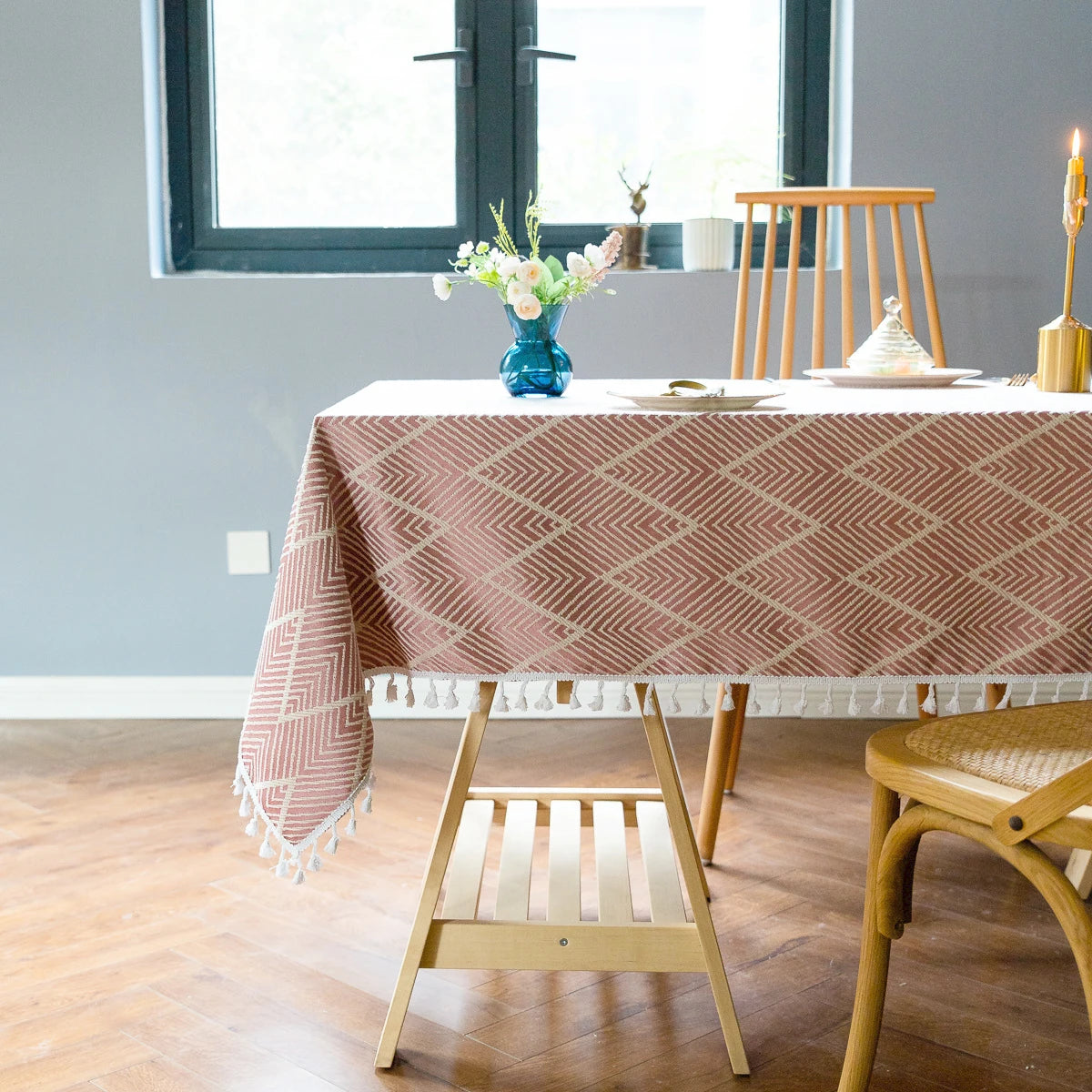 Toalha de mesa boho, algodão, linho, retângulo, lavável, resistente a rugas, para jantar, festa, capa decorativa