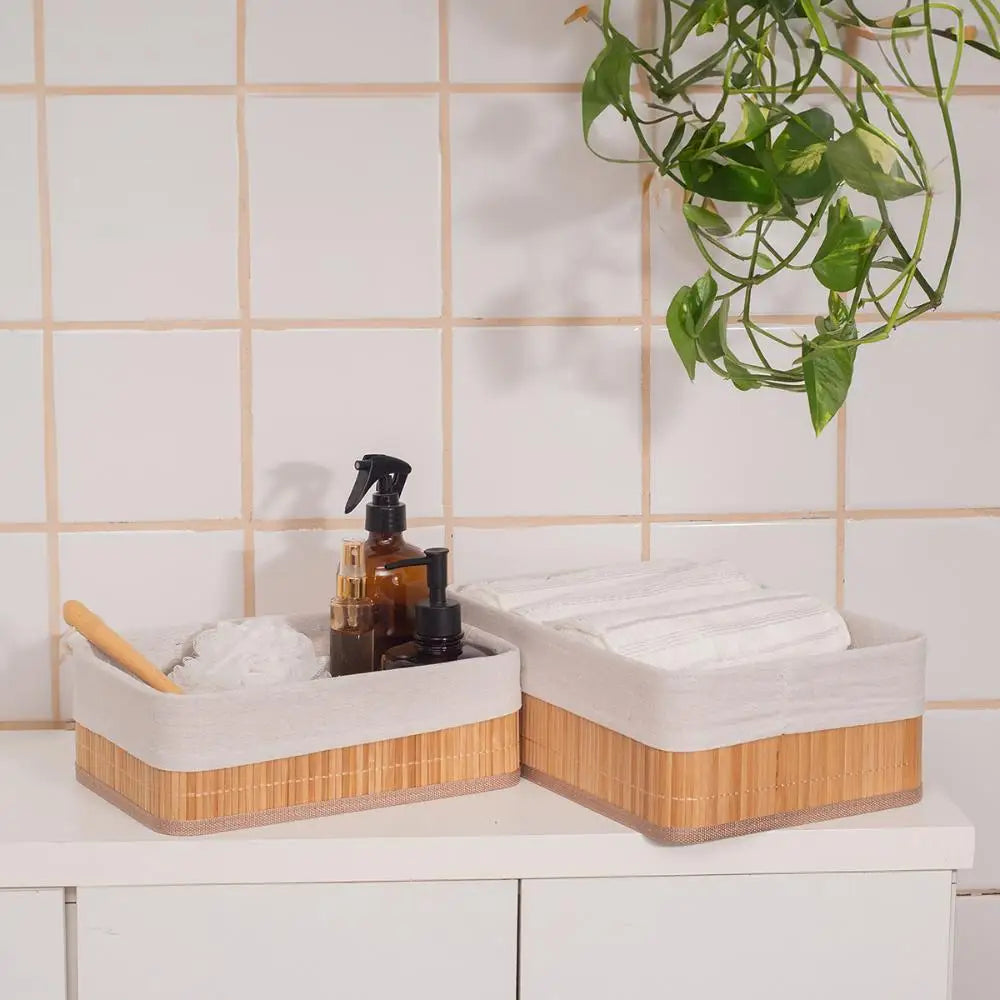 Cesto retangular de bambu com forro 33cm - oikos