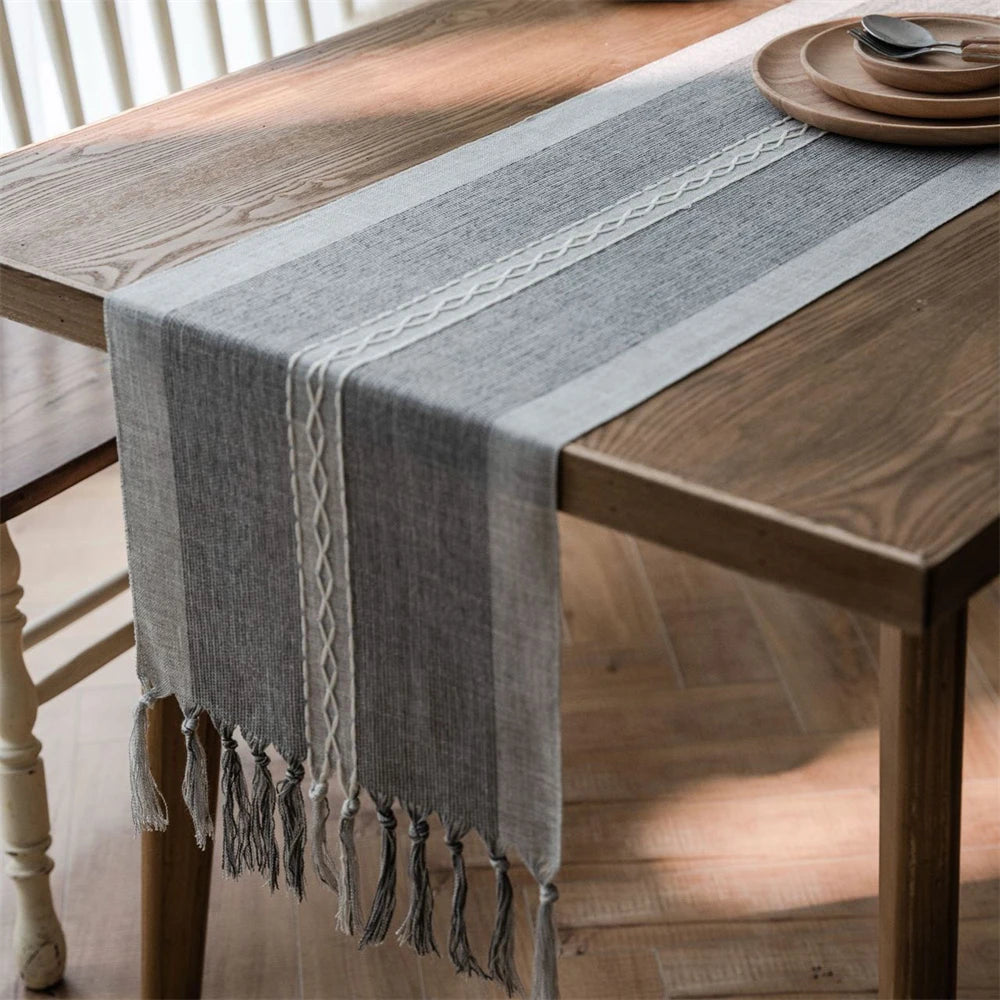 Corredor de mesa verde nórdico jacquard geométrico bandeira de mesa franja chá país toalha de mesa corredores para mesa de jantar capa decoração